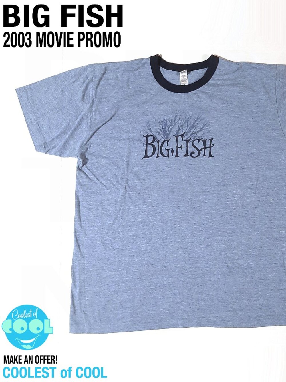 rare 2003 Big Fish Tim Burton film Promo shirt blue XL mens extra large USA made